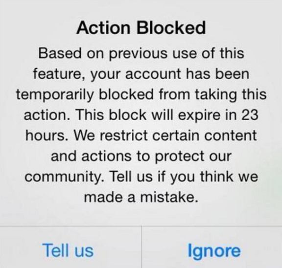 temporary action block on instagram