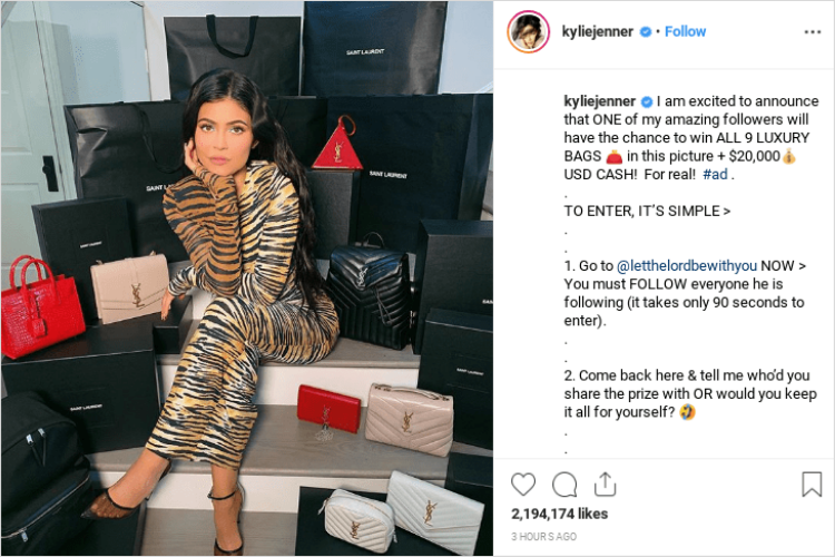 kylie jenner loop instagram giveaway